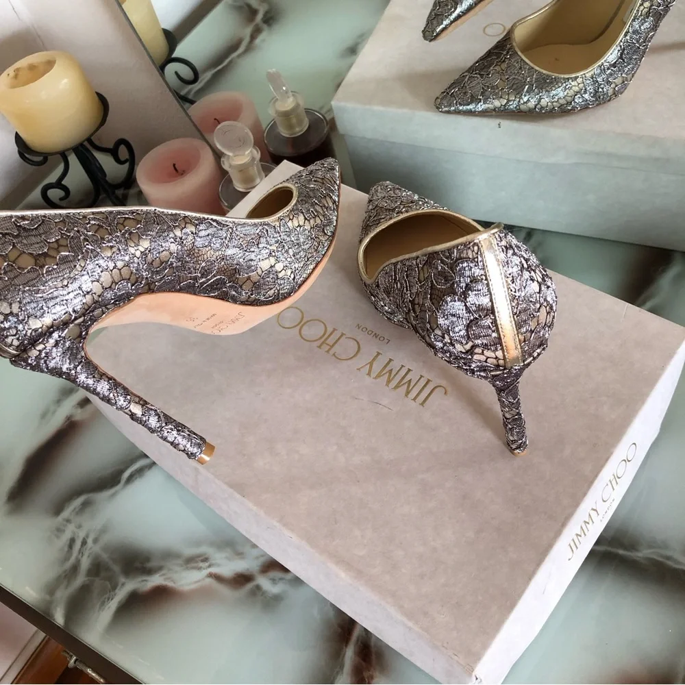 Jimmy Choo Romy 100 Satin Lace Court Shoes Stiletto Heels Women's Size 36 - Picture 7 of 14